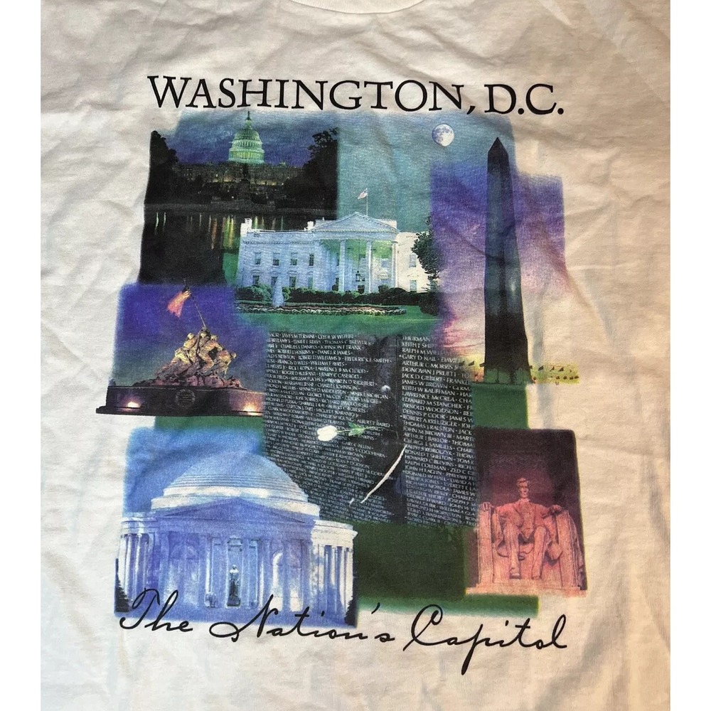 VIntage Washington DC White Short Sleeve Single Stitch T-Shirt - Adult Large - Picture 2 of 7